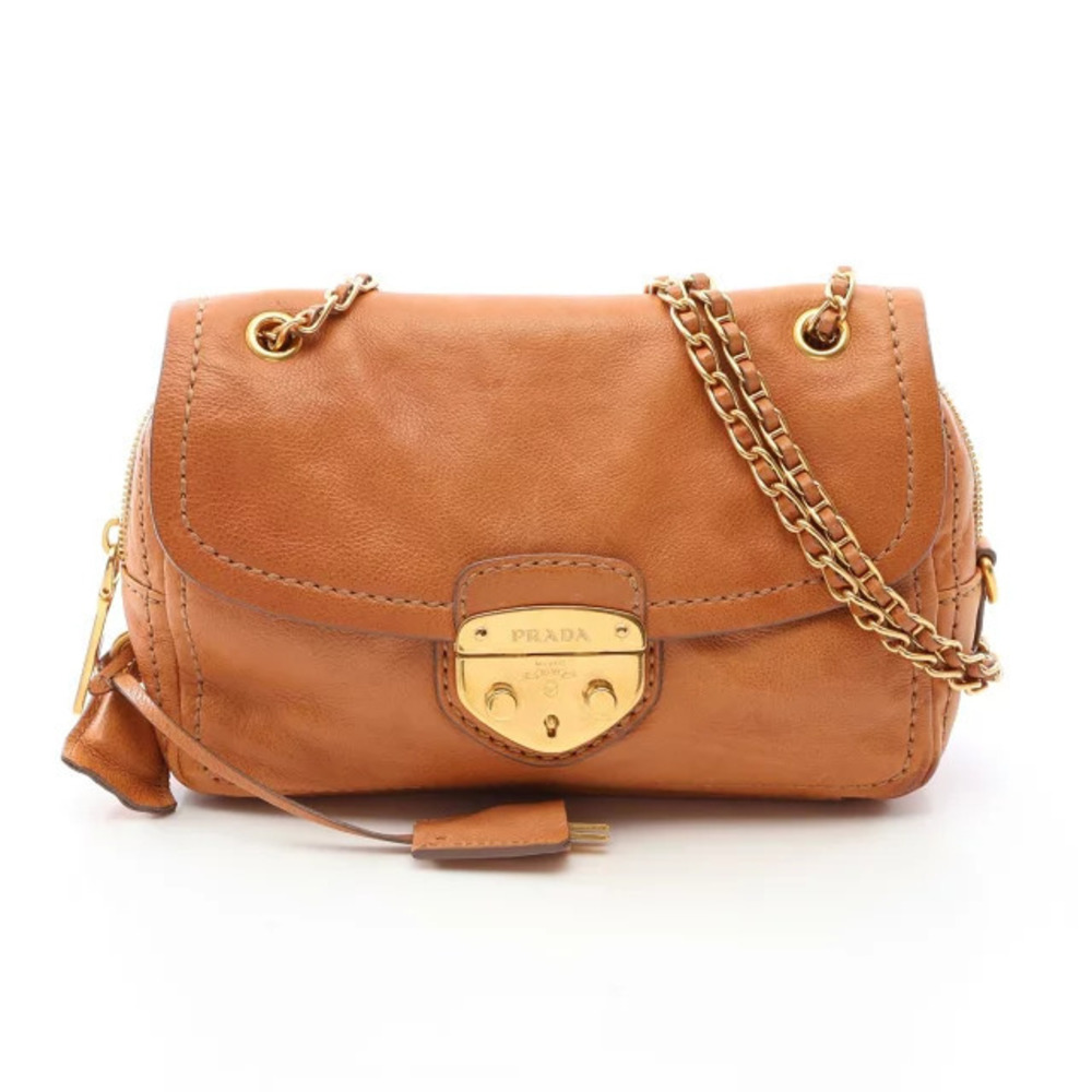 Prada Chain Shoulder Bag Leather Brown